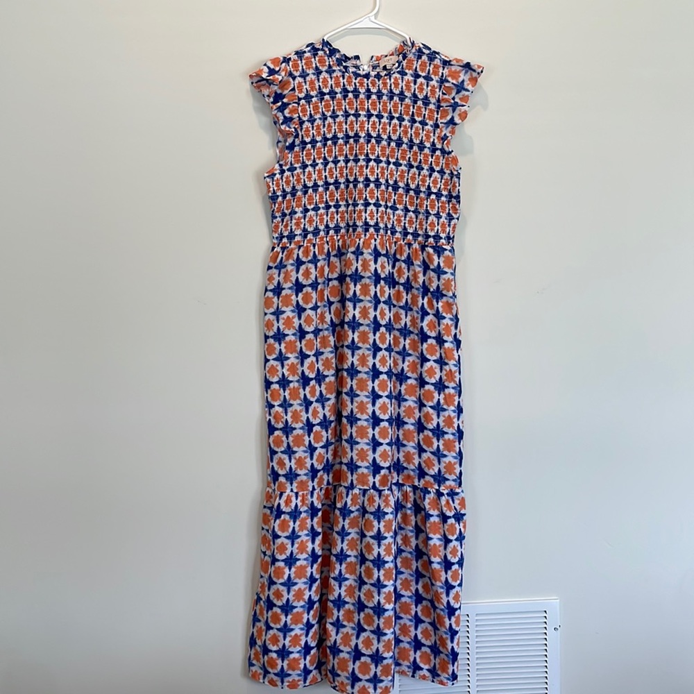 LOFT smocked maxi dress with flutter sleeve